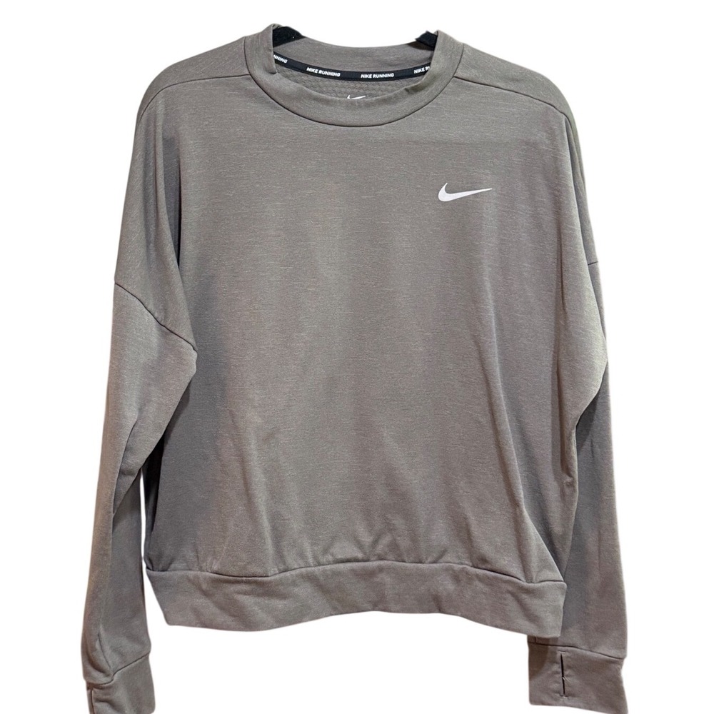 Nike Running Dri-FIT Grey Long Sleeve Top Thumbholes Large Gorpcore Active Life